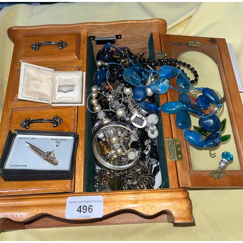 496 - A jewellery box containing costume jewellery