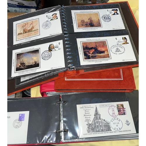 494 - 2 Benham FDC albums containing 72 silk covers from 1982 and 1983 together with 3 albums of commemora... 