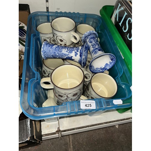 425 - A quantity of Hornsea Corn Rose pottery and a pair of Mason's blue and white vases.