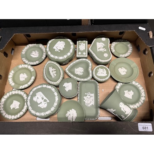 681 - A box of sage green Wedgwood jasperware.