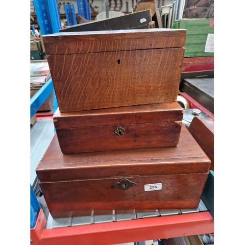 256 - Three Victorian sewing/work boxes; two mahogany and one oak.