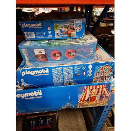 270 - Four Playmobil sets including Ferris Wheel and Circus (as found).