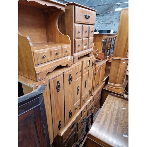 970 - Various items of hardwood furniture; sideboard, tall boy, side cabinet, drawers, etc.