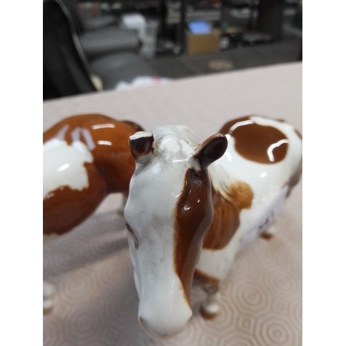 541 - 2 Beswick brown and white Pinto horse figures