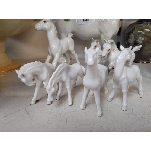 646 - 4 dappled grey Beswick horse figures including Shire horse, together with four small unmarked horse ... 