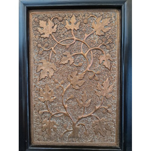 787 - Framed Indian copper relief panels, 52.5cm x 38.5cm (overall).