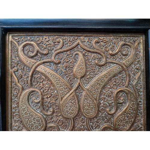 787 - Framed Indian copper relief panels, 52.5cm x 38.5cm (overall).