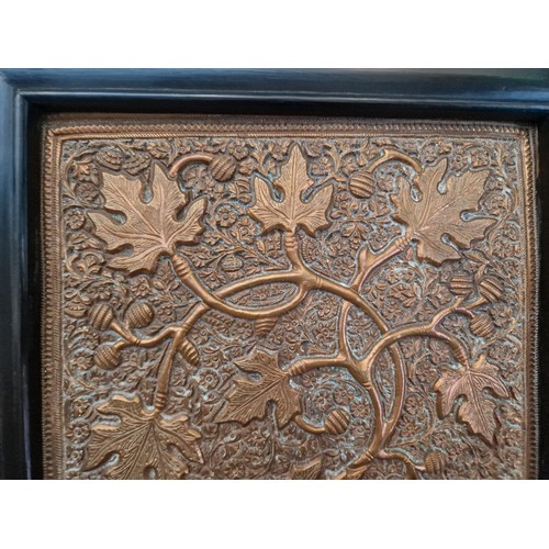 787 - Framed Indian copper relief panels, 52.5cm x 38.5cm (overall).