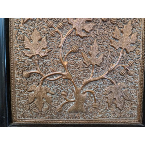 787 - Framed Indian copper relief panels, 52.5cm x 38.5cm (overall).