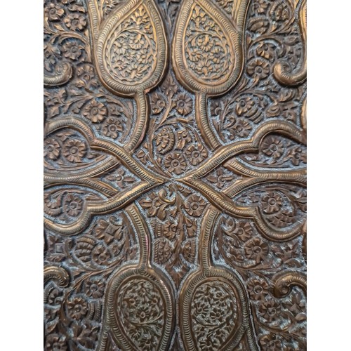 787 - Framed Indian copper relief panels, 52.5cm x 38.5cm (overall).