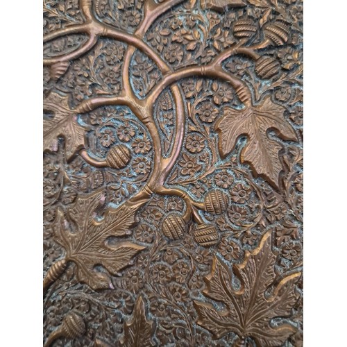 787 - Framed Indian copper relief panels, 52.5cm x 38.5cm (overall).