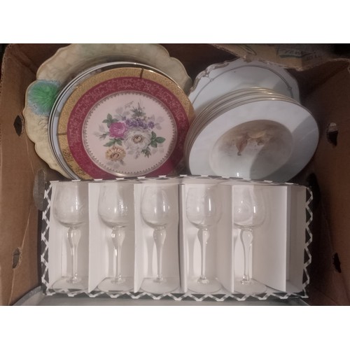 349 - 6 boxes of miscellaneous ceramics, ornaments, playing cards, etc.