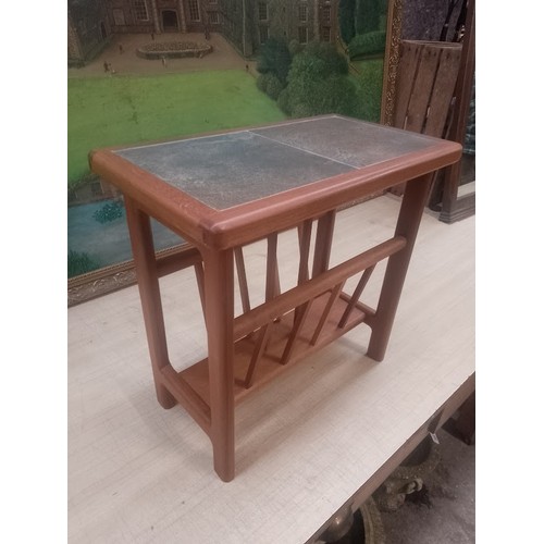 988 - A mid 20th century teak and tile top magazine rack/table.