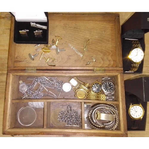 180 - A mixed lot of items including 3 silver Albert chains, 2 with fobs together with 2 white metal Alber... 