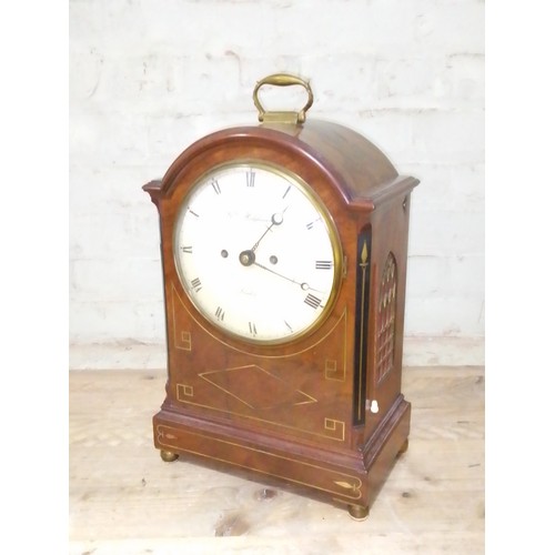 262 - A 19th century Regency period double fusee mahogany bracket clock striking on single bell, the paint... 