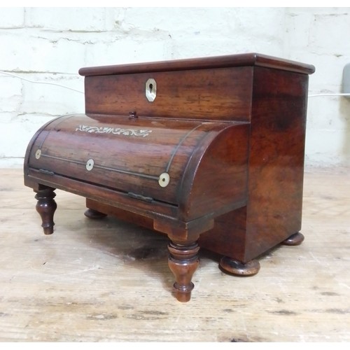 259 - A 19th century Rosewood and mother of pearl inlaid stationary box modelled as a piano, length 23.5cm... 