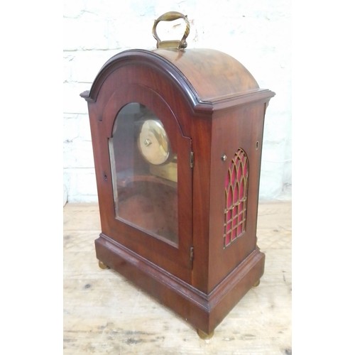 262 - A 19th century Regency period double fusee mahogany bracket clock striking on single bell, the paint... 