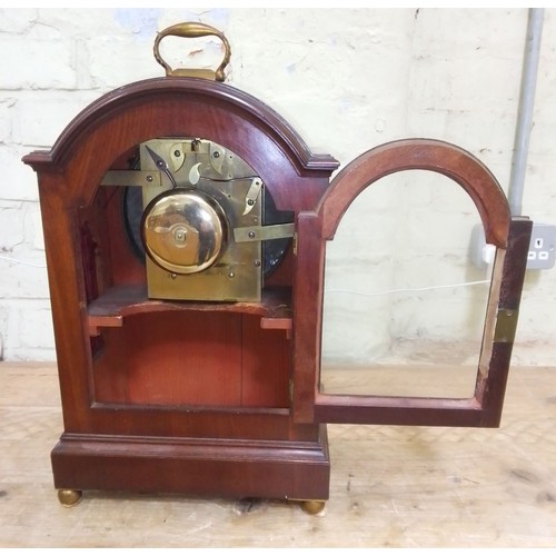 262 - A 19th century Regency period double fusee mahogany bracket clock striking on single bell, the paint... 