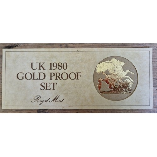 310 - The Royal Mint, UK 1980 Gold Proof Set, 4 22ct gold coins comprising of a five-pounds, two-pounds, s... 