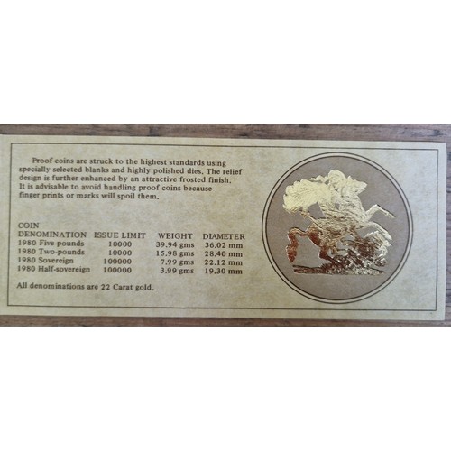 310 - The Royal Mint, UK 1980 Gold Proof Set, 4 22ct gold coins comprising of a five-pounds, two-pounds, s... 