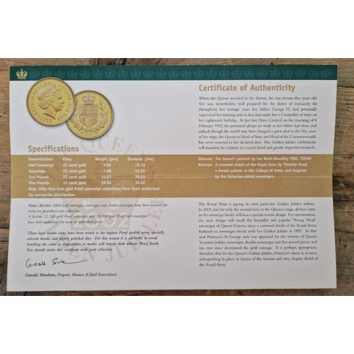 311 - The Royal Mint, the 2002 United Kingdom Gold Proof Four-Coin Sovereign Collection, 4 22ct gold coins... 