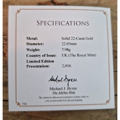 317 - A Jubilee Mint, the 2016 United Kingdom 22-Carat Gold Sovereign, 7.98g, boxed with certificate, Buye... 