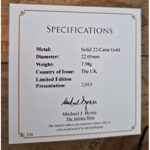 316 - A Jubilee Mint, the 2015 United Kingdom 22-Carat Gold Sovereign, 7.98g, boxed with certificate, Buye... 