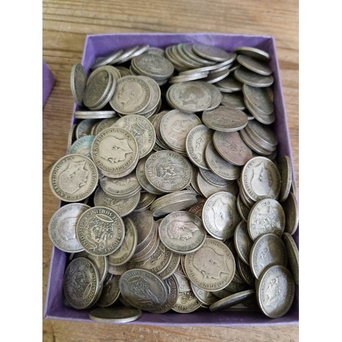 327 - A tray of one shilling coins, dated 1920 to 1946, approx. 2.1kg weight.