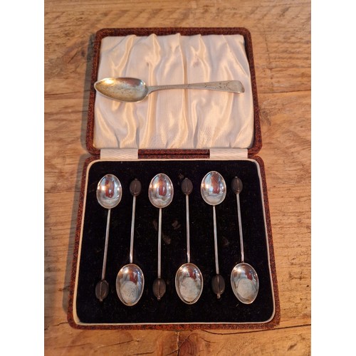 346 - A cased set of six silver bean spoons, Birmingham, Hukin & Heath Ltd, 1937 together with a Georgian ... 