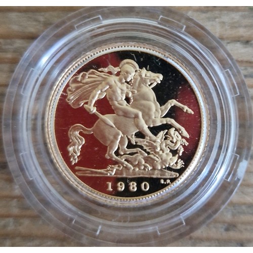 310 - The Royal Mint, UK 1980 Gold Proof Set, 4 22ct gold coins comprising of a five-pounds, two-pounds, s... 