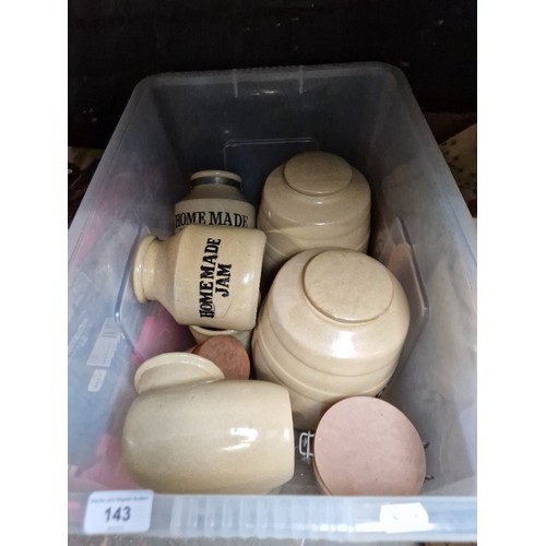 143 - A box of Moira earthenware pots and barrels.