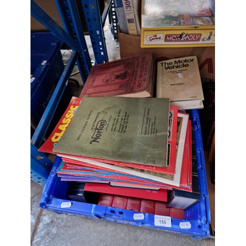 155 - A box of assorted motoring, motorcycle and engineering books and magazines.