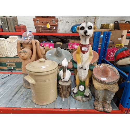 171 - Quantity of garden ornaments to include terracotta and composite.