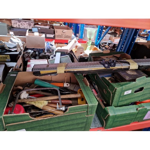 267 - Four boxes of mixed tools, hand tools, joiners tools, etc.