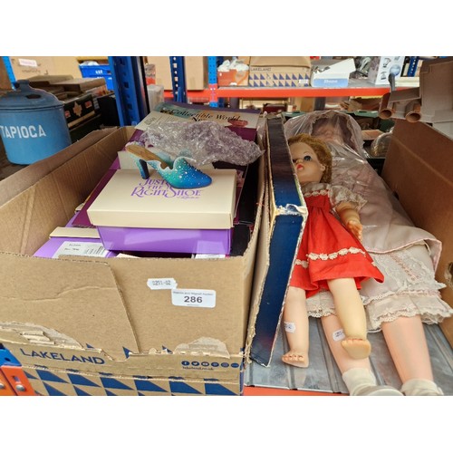 286 - A mixed lot comprising two 1950s/60s dolls, vintage cardboard dressing dolls and 15 'Just the Right ... 