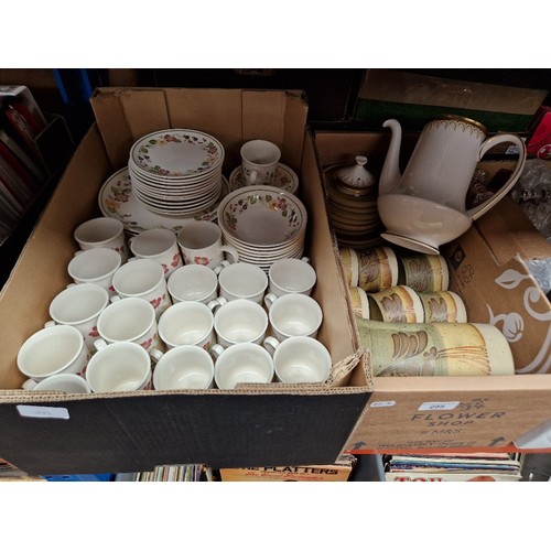 298 - A mixed lot (2 boxes) of ceramics comprising country lane dinner wares, earthenware coffee set, and ... 