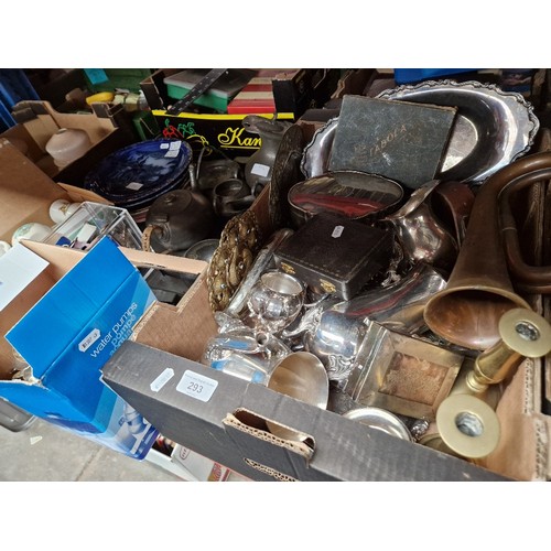 293 - A box of plated ware, a tray of pewter items together with two small containers of collectors spoons