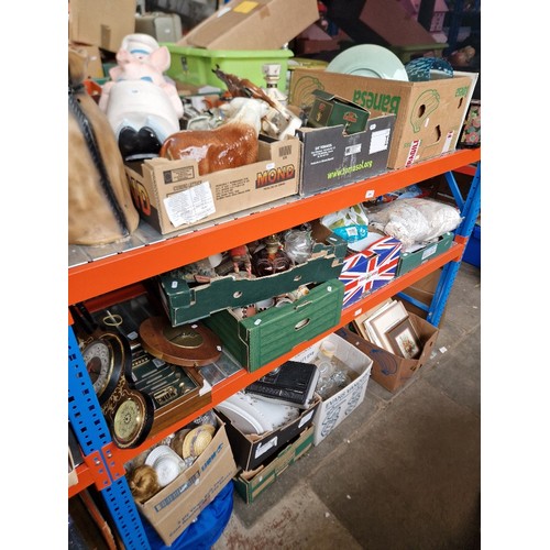 402 - Approx. 13 boxes of various items including pottery, glassware, ceramics, crochet ware, barometer, c... 