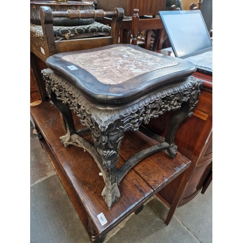 960 - A 19th century Chinese rosewood and marble top plant stand/table.