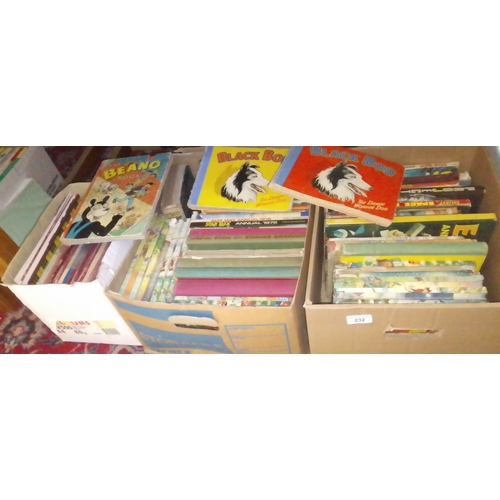 232 - A collection of annuals including The Broons, Our Wullie, The Beano, Rupert, Black Bob etc. etc.