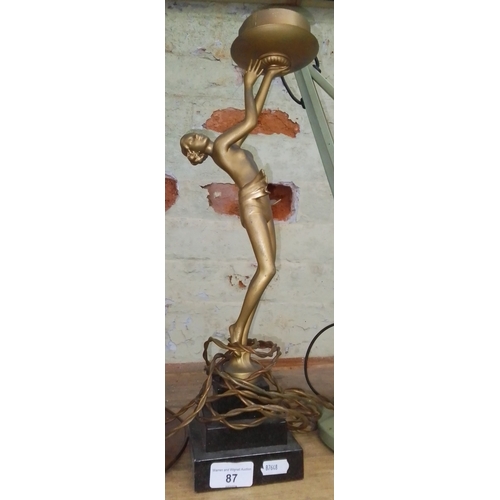 87 - An Art Deco bronze effect table lamp, height 44cm.