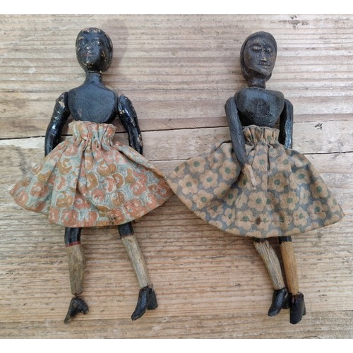 340 - Two vintage wooden carved female dolls believed to be off a mechanical automaton.