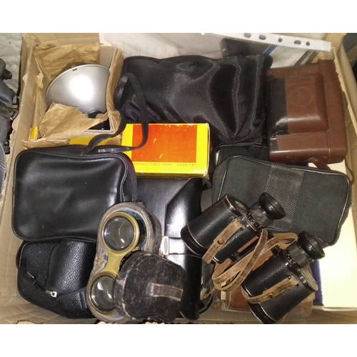 293 - A box of assorted cameras and binoculars including Carl Zeiss Jena, Yashica FX3 etc.