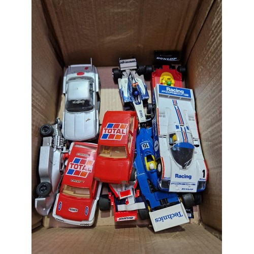 353 - A box of ten various Scalextric cars (as found).