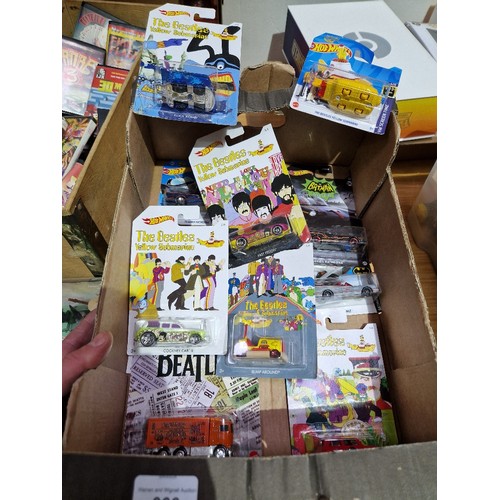 366 - A box of assorted beatles & Batman themed hot wheels toys, all  in original boxes.