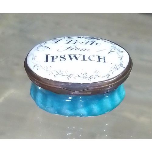 328 - A Bilston enamel box 'A Trifle from Ipswich'.