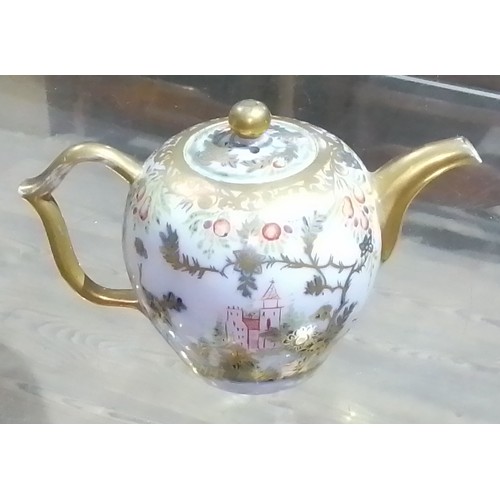 324 - A Meissen 18th century bullet shaped teapot with wishbone handle, chinoiserie decoration crossed swo... 