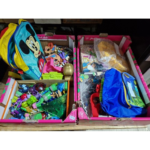 401 - Two boxes of Various Disney toys and figures including A Bugs Life, Aladdin, The Hunchback of Notre ... 