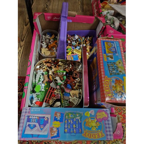 396 - A box of toys comprising Teddy In My Pocket (51 figures with cards and 2 playsets with boxes) and Po... 