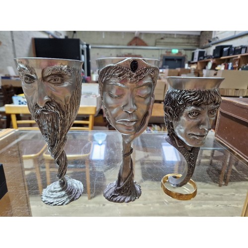 410 - Three Royal Selangor Lord of the Rings pewter goblets; Arwen, Frodo and Gandalf.